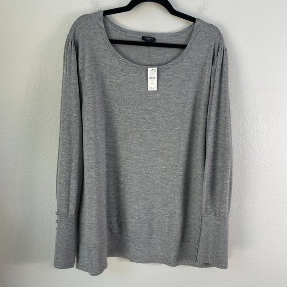 NEW Talbots Plus 3X Gray Metallic Sweater Merino Wool Blend Long Sleeve Knit Top - Picture 7 of 10